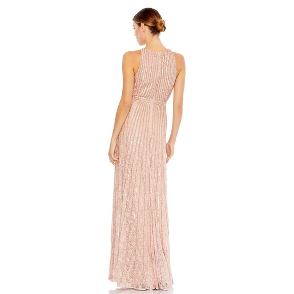 Mac Duggal Sleeveless Rose Gold Pink Beaded V-Neck Shimmer A-Line Gown New 6 - Picture 2 of 3